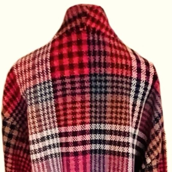 Rachel Zoe pink plaid tweed collarless snap front jacket size L. - Picture 5 of 8